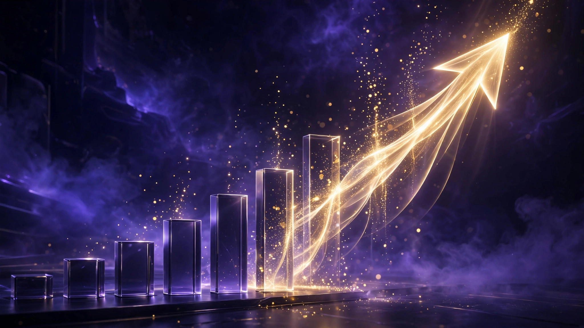 Abstract violet and gold composition representing advertising and growth